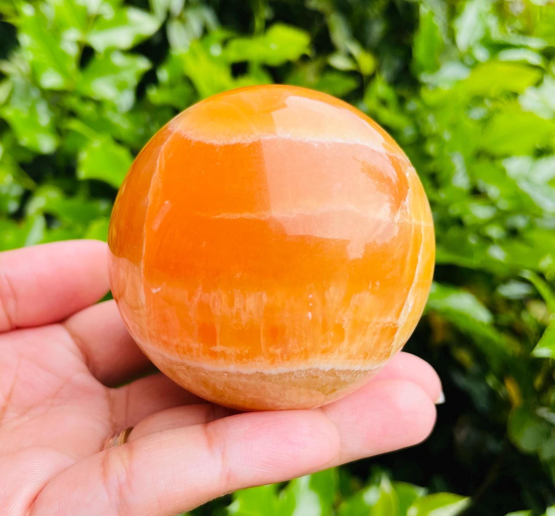 Xl Orange Calcite Sphere: 244g Natural Gemstone Crystal Display 65mm
