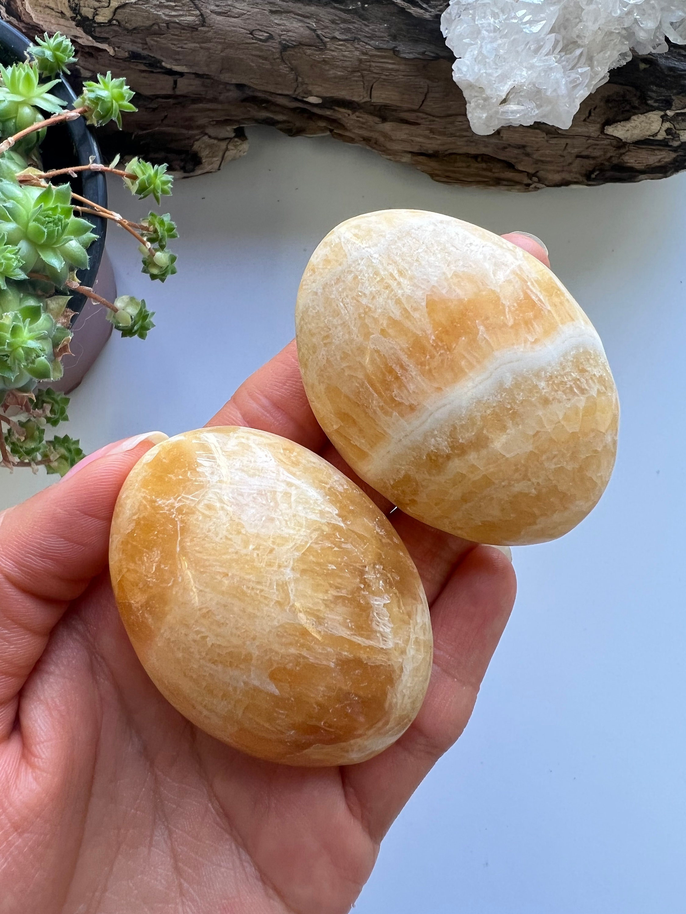 Orange Calcite Palm Stone, Worry Stone, Pocket Stone