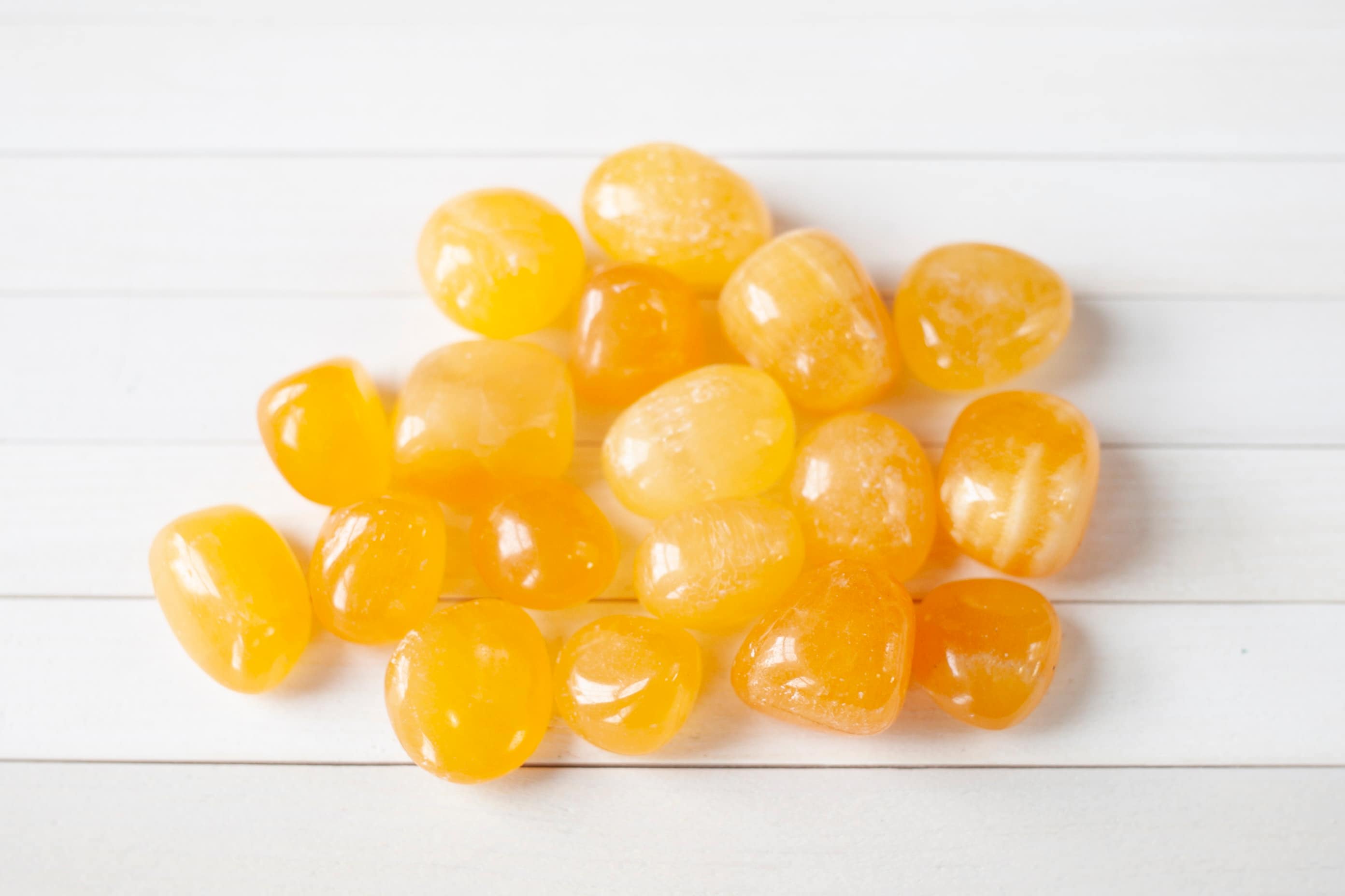 Orange Calcite Stone | Small, Vibrant Orange Tumbled Stones. Natural Color