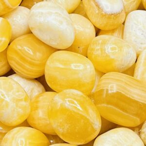 Orange Calcite Tumbled Stone, Yellow Calcite Pocket Stones