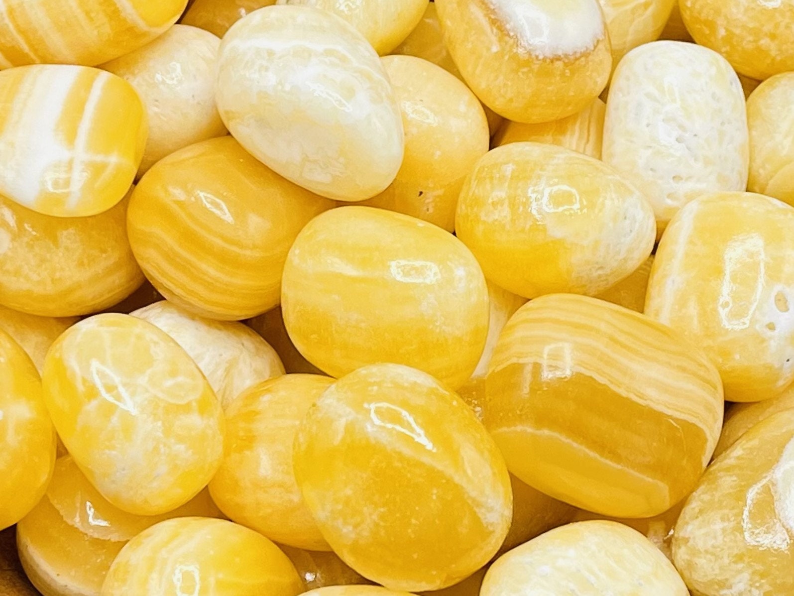 Orange Calcite Tumbled Stone, Yellow Calcite Pocket Stones