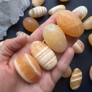 Orange Calcite Tumbled Worry Stone, Pocket Stone