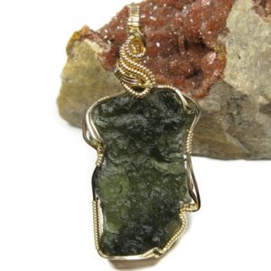 OUTSTANDING Moldavite Pendant Wire Wrapped in 14k Gold Filled Wire -- Gorgeous formation, awesome size! See video! (9.2 grams) OUTSTANDING Moldavite Pendant Wire Wrapped in 14k Gold Filled Wire -- Gorgeous formation, awesome size! See video! (9.2 grams)