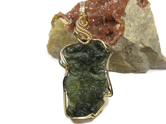 Outstanding Moldavite Pendant Wire Wrapped In 14k Gold Filled Wire -- Gorgeous Formation, Awesome Size! See Video! (9.2 Grams)
