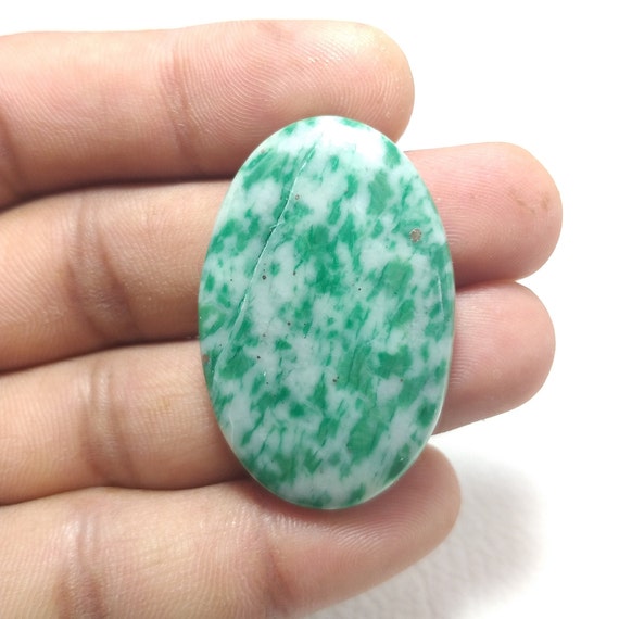 Oval Ching Hai Jade Cabochon: 50 Carat Gemstone (39x26x5 Mm) Oval Ching Hai Jade Cabochon: 50 Carat Gemstone (39x26x5 Mm)