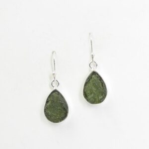Pair Of Raw Moldavite Earrings Wrapped In Sterling Silver, Moldavite Earrring, Czec Moldavite, Tektite famile Raw Moldavite Handmade Earring