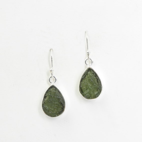 Pair Of Raw Moldavite Earrings Wrapped In Sterling Silver, Moldavite Earrring, Czec Moldavite, Tektite Famile Raw Moldavite Handmade Earring Pair Of Raw Moldavite Earrings Wrapped In Sterling Silver, Moldavite Earrring, Czec Moldavite, Tektite Famile Raw Moldavite Handmade Earring
