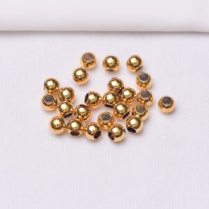 100 Pcs 24k Vacuum Gold Spacer Pearl Polished Through Hole Solid Copper Beads Bracelet Accessories Diy Bracelet Big Hole Bead Accessories