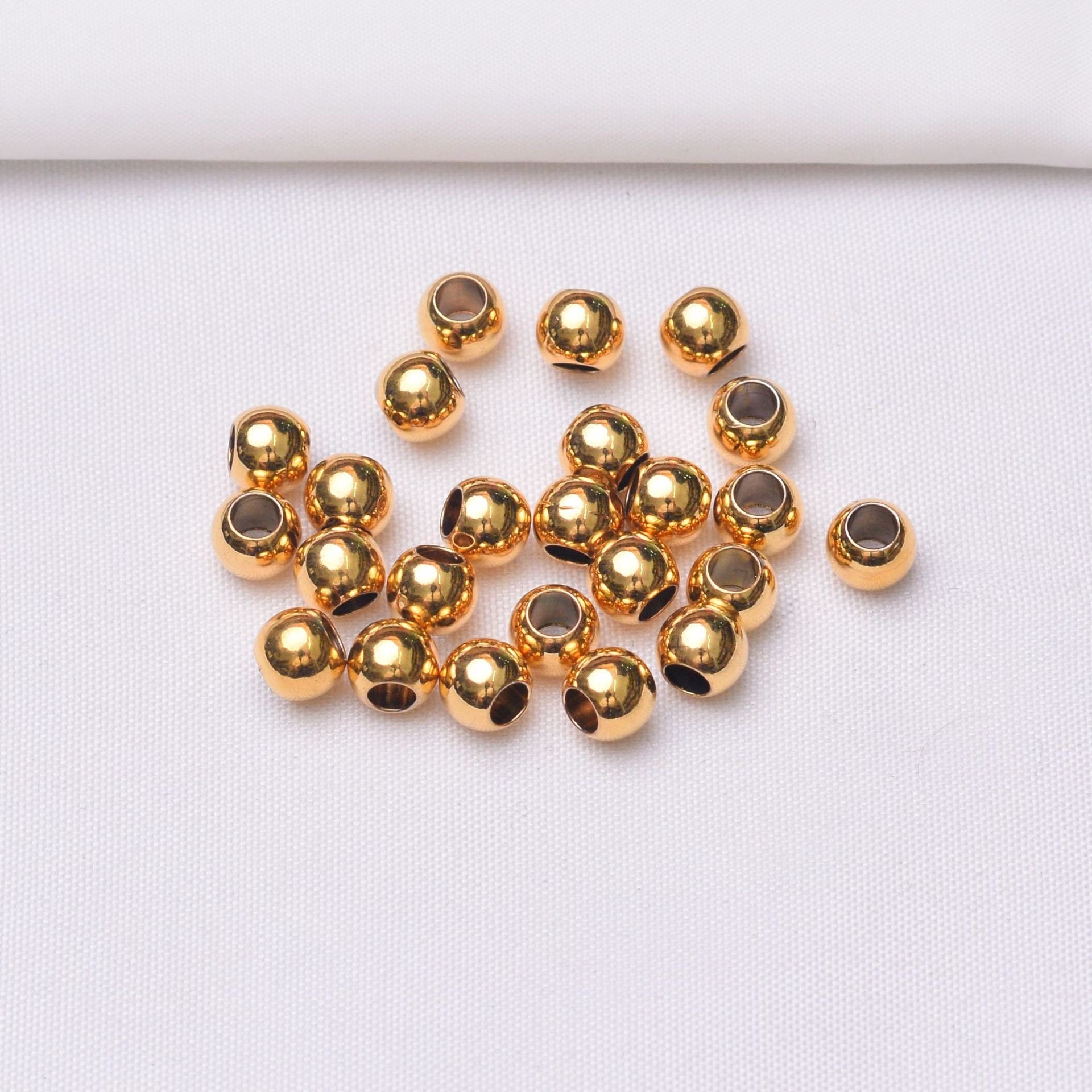 100 Pcs 24k Vacuum Gold Spacer Pearl Polished Through Hole Solid Copper Beads Bracelet Accessories Diy Bracelet Big Hole Bead Accessories