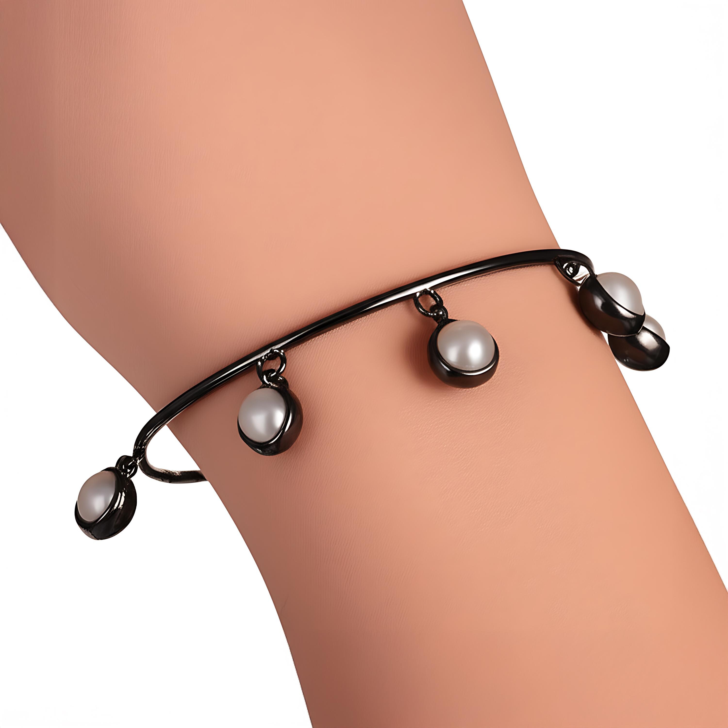 Dainty Pearl Charm Bracelet Minimalist Bangle Bridesmaid Gift Dangle Bracelet Pearl Bracelet Gemstone Bracelet | Handmade Jewelry
