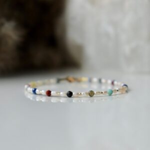 Dainty Ivory Freshwater Pearl Bracelet 1.5-2mm with Mix od stones and gold vermeil