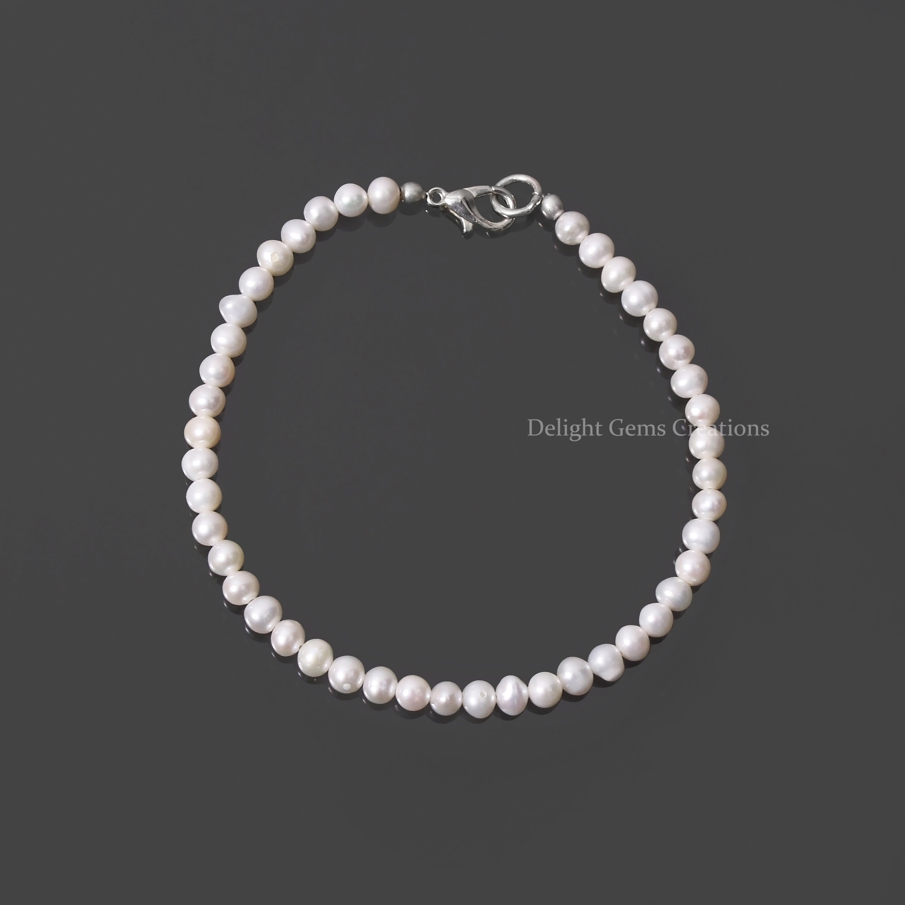 Delicate Freshwater Pearl Beaded Bracelet With 925 Sterling Silver Clasp, Pearl Smooth Roundel Beads Bracelet,white Freshwater Pearl Jewelry