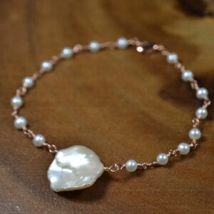 Delicate Keshi Pearl Bracelet In 14k Rose Gold, Sterling Silver // Hand Wired Pearl Bracelet // Bridal Jewelry // June Birthstone // Boho