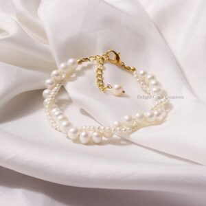 Freshwater Pearl Beaded Bracelet with Gold Plated Sterling Silver Clasp