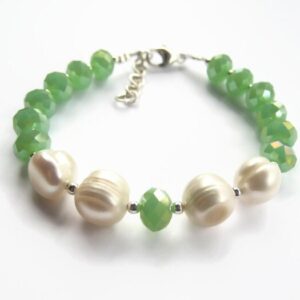 Freshwater Pearl Bracelet, Sterling Silver, Fire Polished,  Seafoam Green Crystal Bracelet, Spring Bracelet, Spring Jewelry,  READY To SHIP