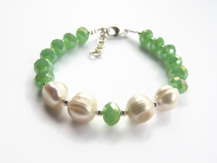 Freshwater Pearl Bracelet, Sterling Silver, Fire Polished, Seafoam Green Crystal Bracelet, Spring Bracelet, Spring Jewelry, Ready To Ship Freshwater Pearl Bracelet, Sterling Silver, Fire Polished, Seafoam Green Crystal Bracelet, Spring Bracelet, Spring Jewelry, Ready To Ship