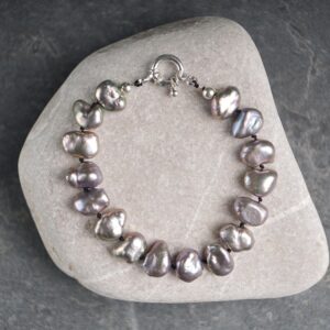 Pearl Bracelet: Gray Purple Natural Keshi Pearls, Sterling Silver, Beaded Bracelet, Gemstone Jewelry