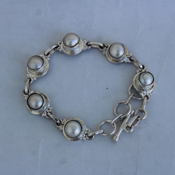 Handmade Sterling Silver Pearl Bracelet - Adjustable Gemstone Jewelry
