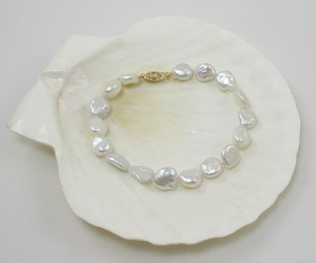 Keshi Pearl Bracelet, Genuine White Pearl Bracelet, 14kt Yellow Gold Clasp