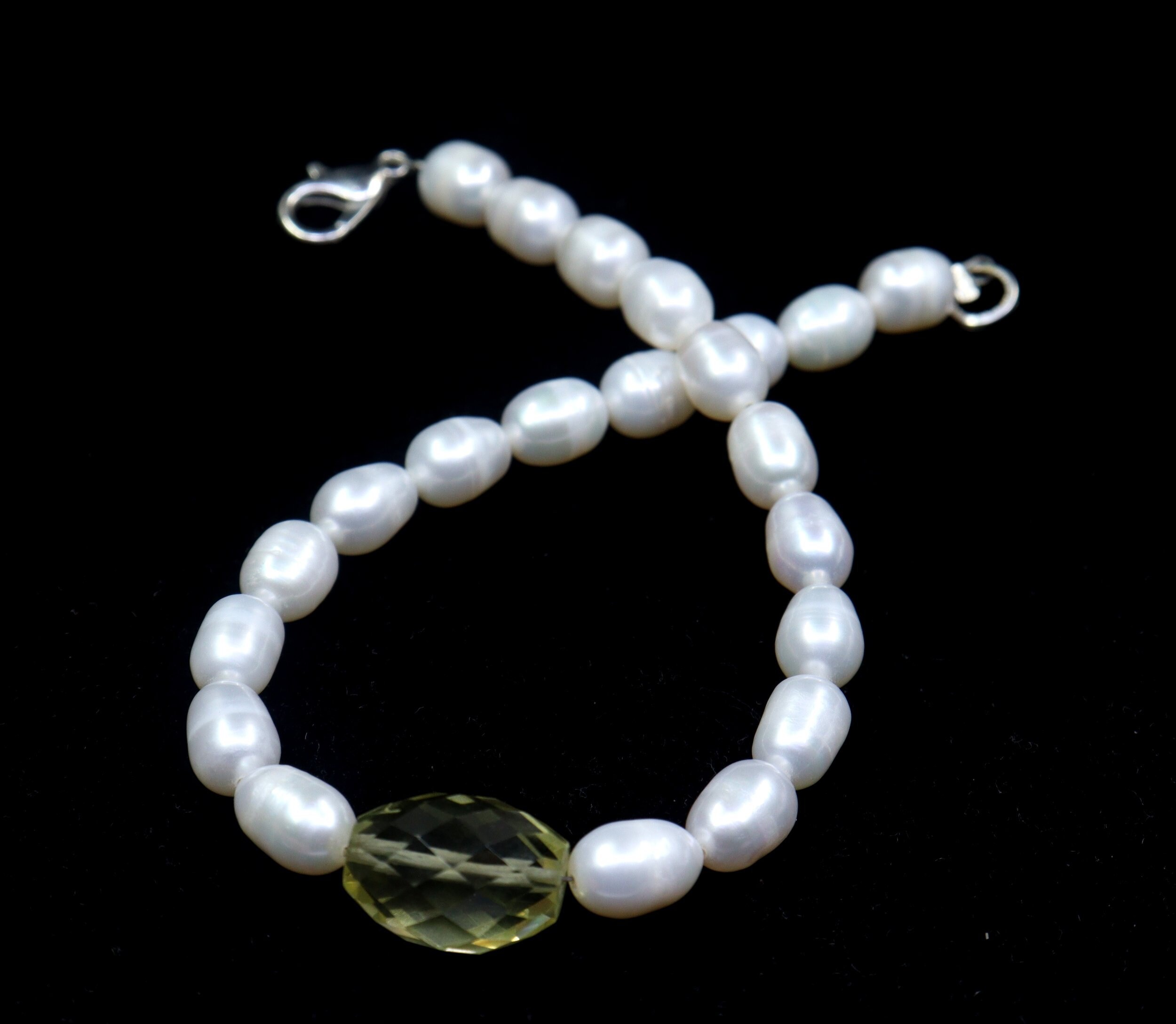 Pearl & Lemon Quartz Bracelet: Silver Vermeil Beaded Bridal Jewelry