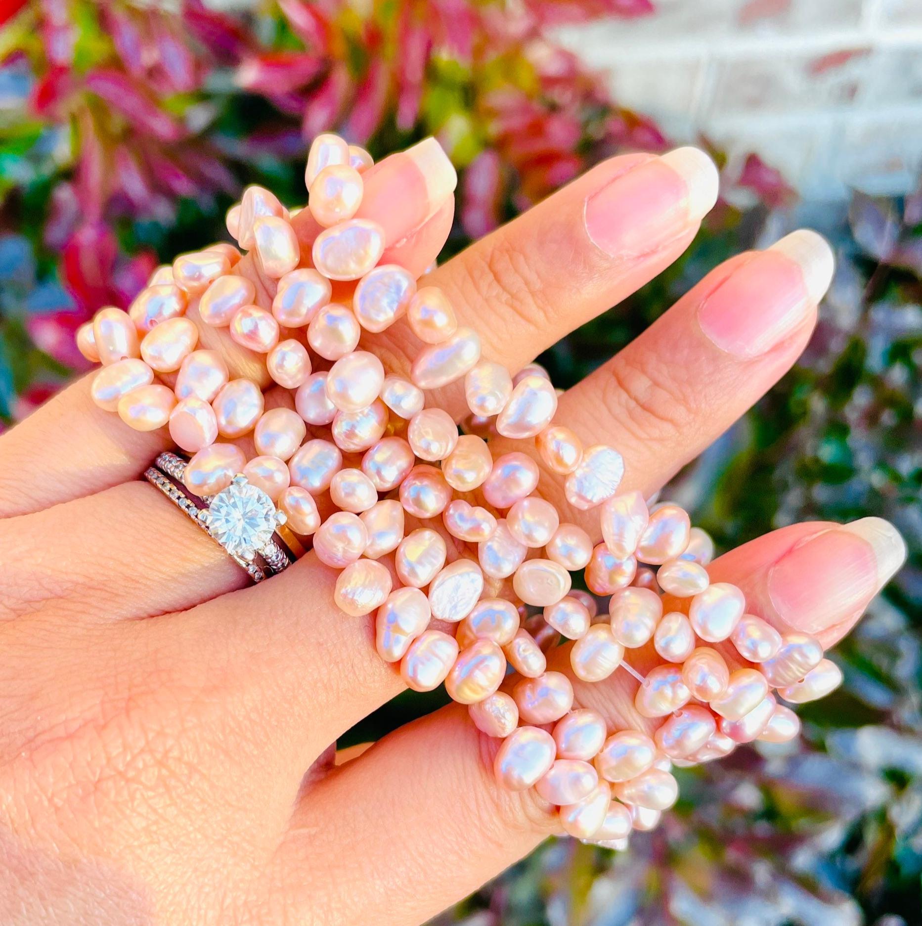 Pink Pearl Stretch Bracelet: Free Form Gemstone Jewelry Pink Pearl Stretch Bracelet: Free Form Gemstone Jewelry