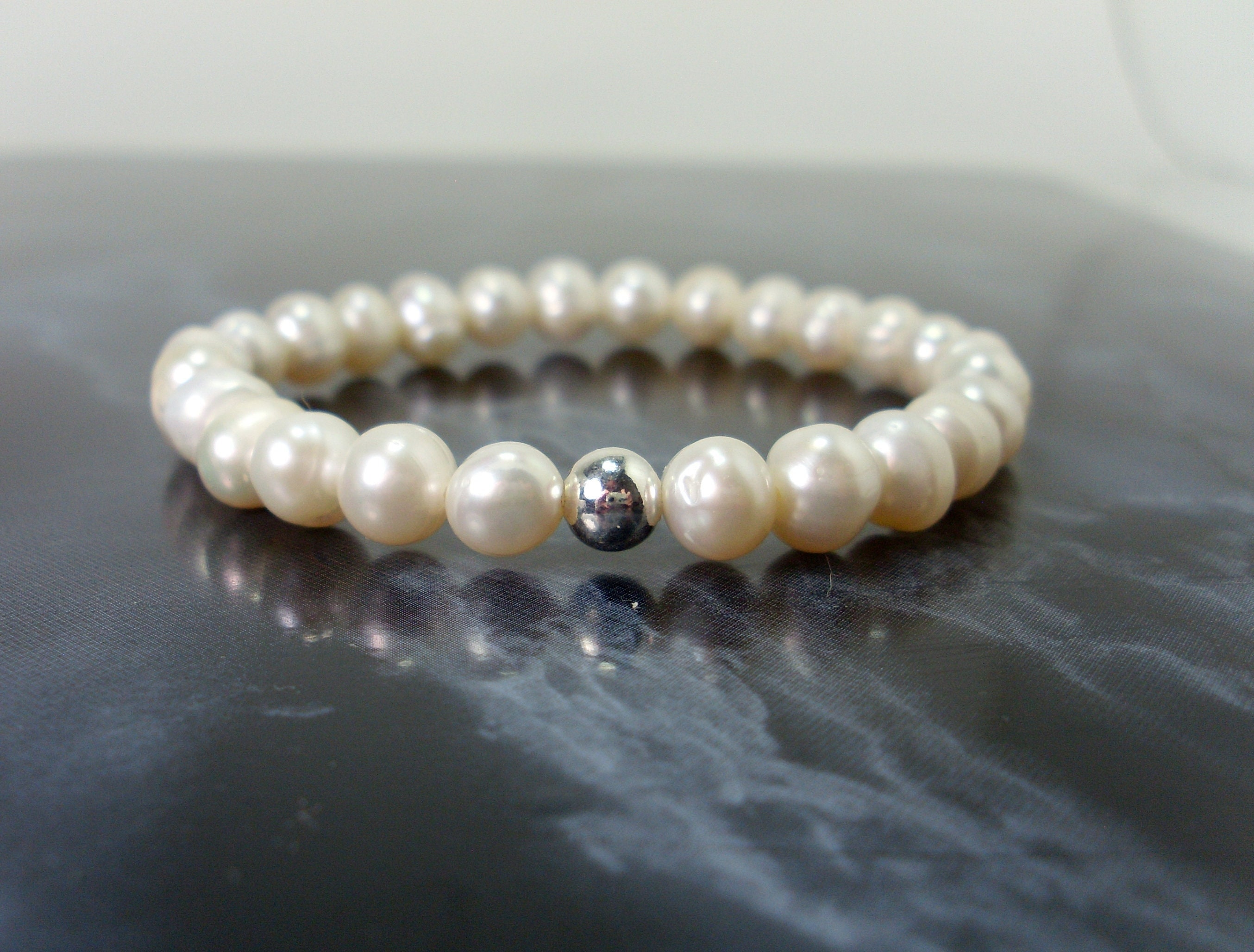 Real Freshwater Pearls Bracelet 7-8mm With Sterling Silver Bead, Natural Pearls Beaded Bracelet For Women Or Girl, Gift For Her +gift Bag