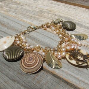 Seashell and Pearl Charm Bracelet, Mermaidcore jewelry with lockets