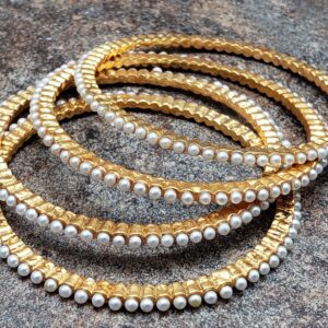 Set Of 4 Bangles, Gold Finish Bangles With Pearls, Size 2-4 Or Size 2-6