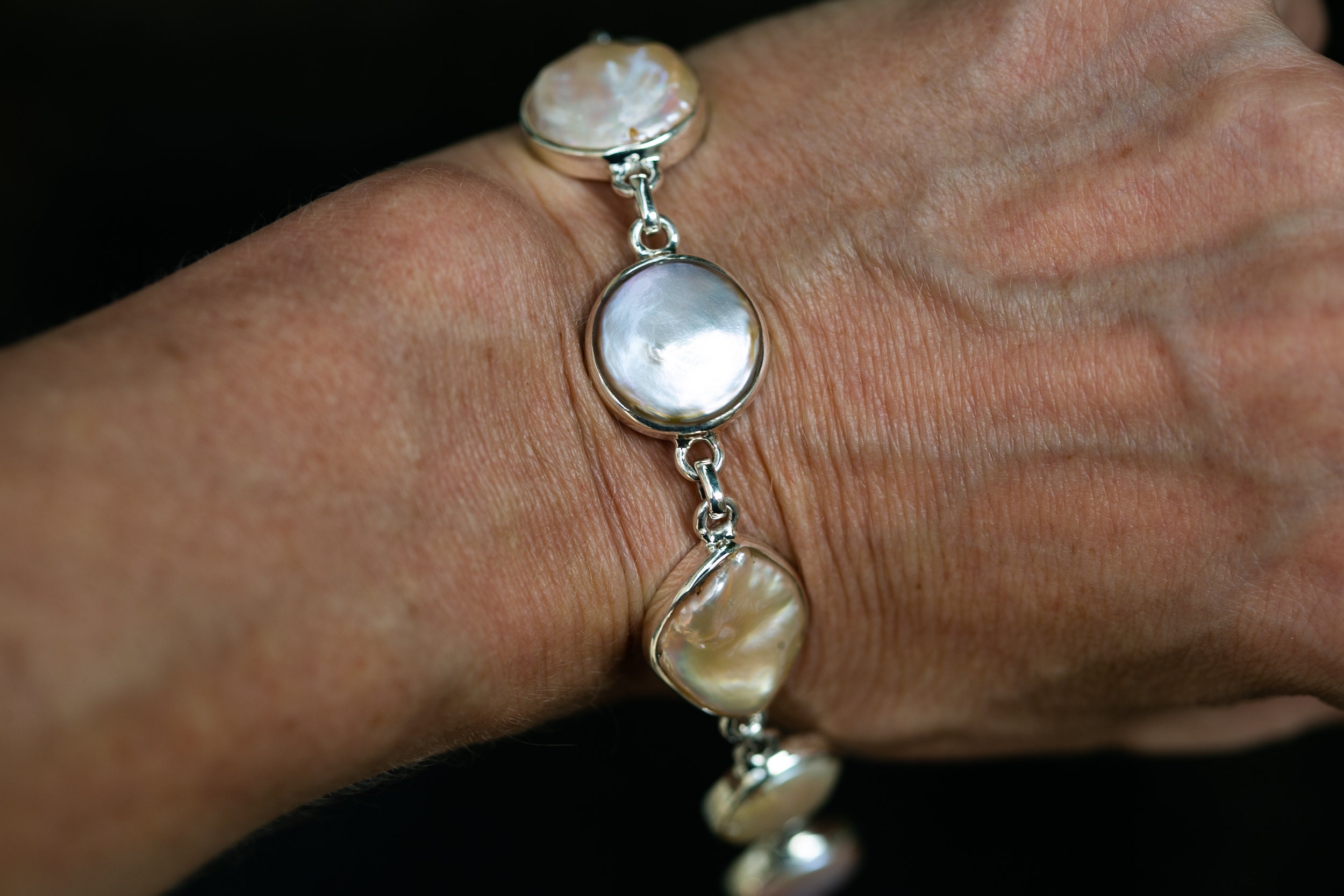 Sterling Silver Baroque Pearl Bracelet – Iridescent Gemstone Jewelry