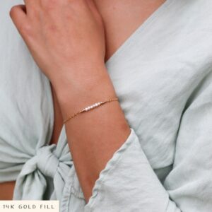 Tiny Freshwater Pearl Bead Bar Bracelet. White Pearl Bracelet. Elegant Beaded Bar Bracelet For Women. Dainty June Birthstone Bracelet Gift.