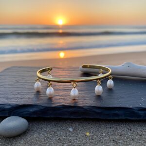 White Pearl Cuff Bracelet Gemstone Drop Bangle Minimalist Charm Bracelet Dainty Jewelry Gift
