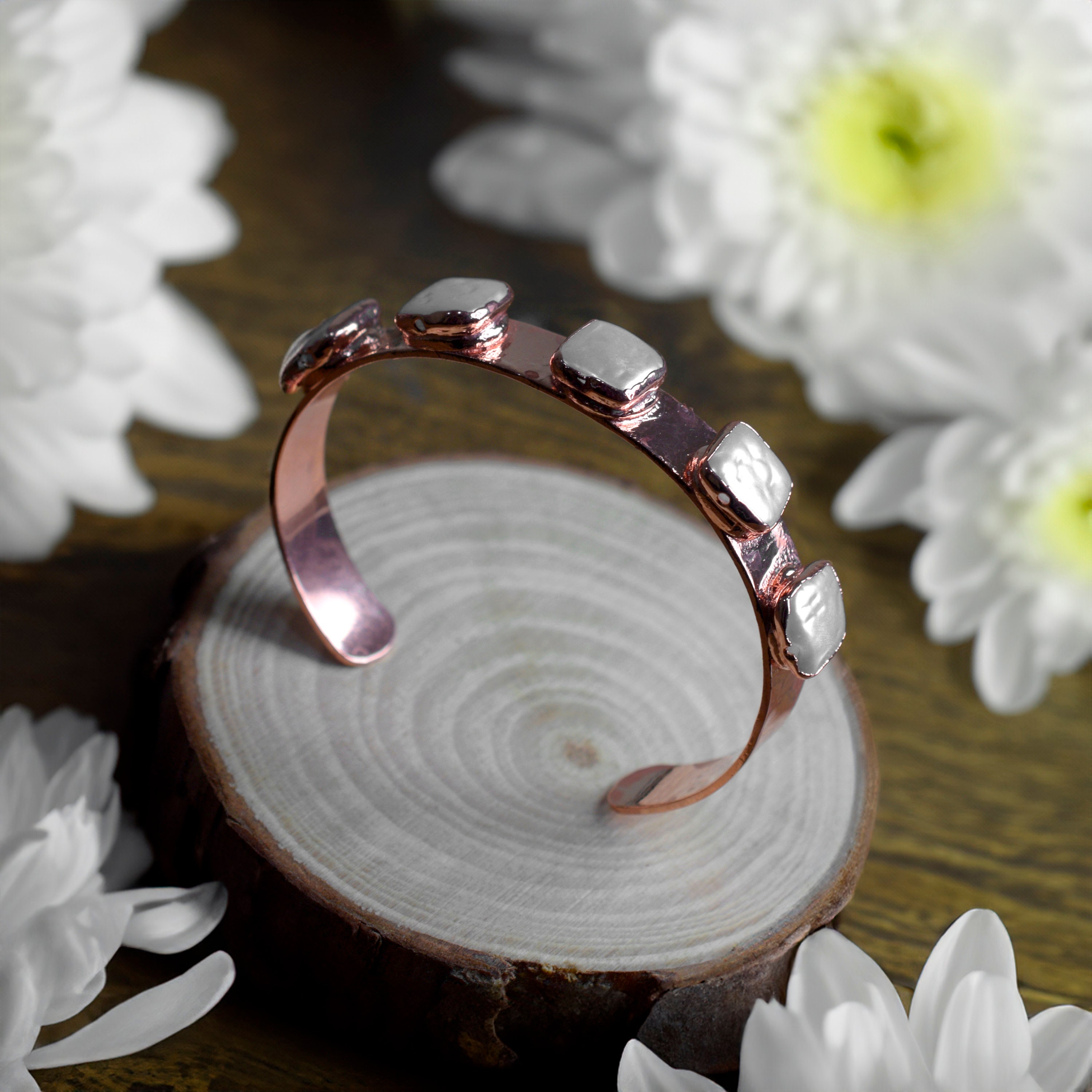 White Pearl Cuff Bracelet, Minimalist Gemstone Jewelry