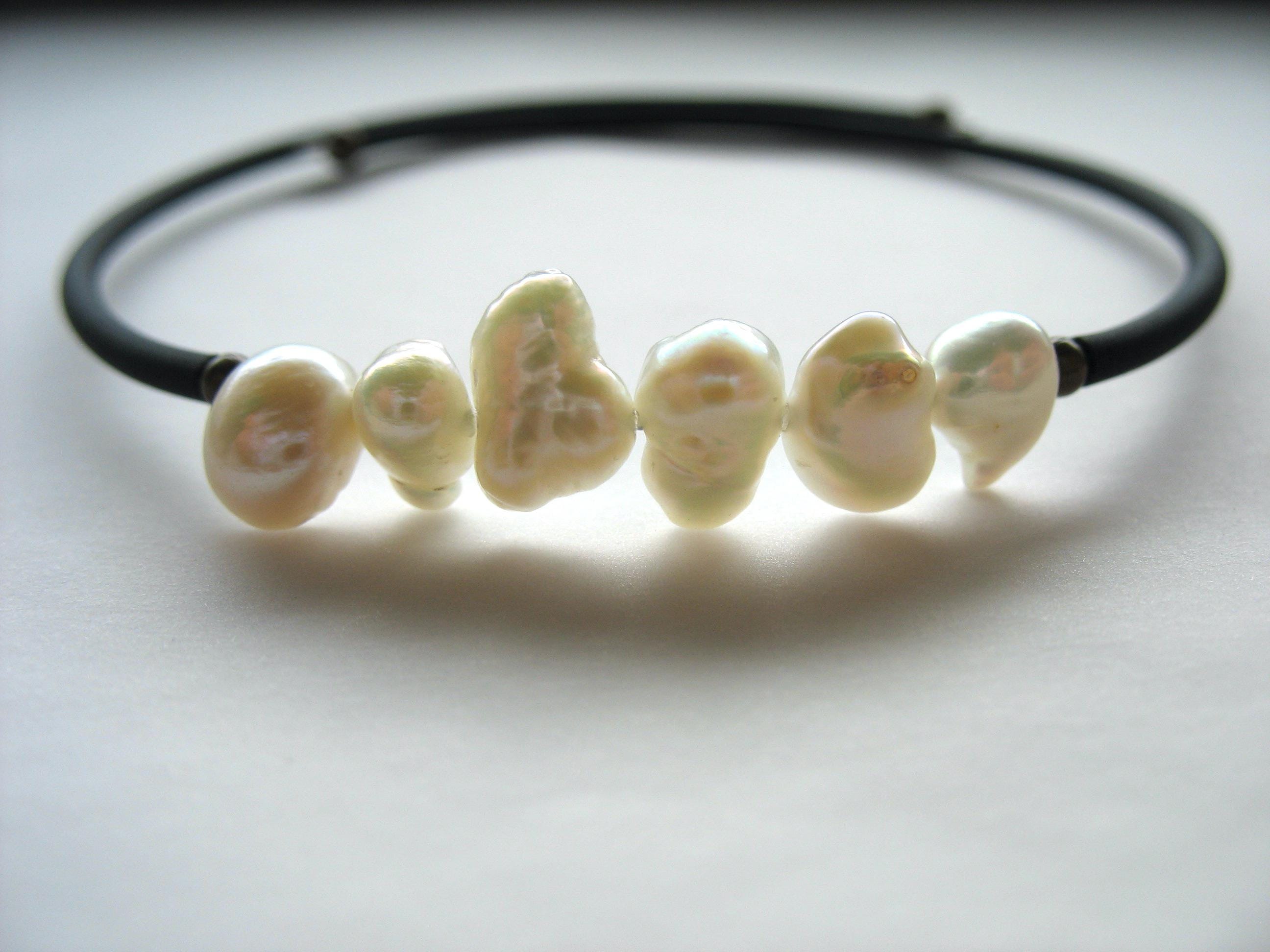 White Freshwater Pearl Beaded Cuff Bracelet Jewelry Handmade In Usa