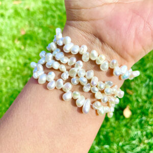 White Pearl Stretch Bracelet: Free Form Gemstone Jewelry