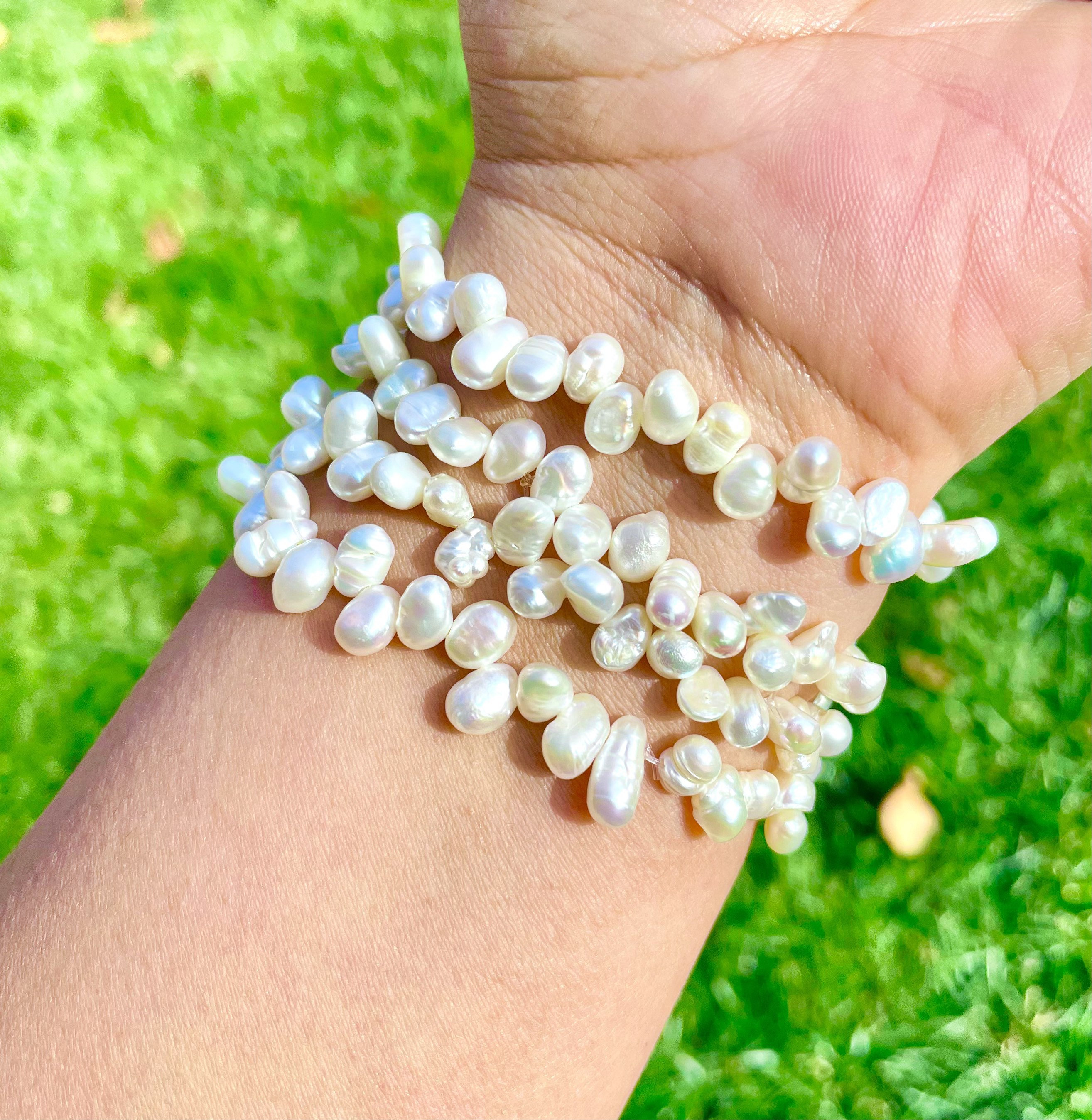 White Pearl Stretch Bracelet: Free Form Gemstone Jewelry