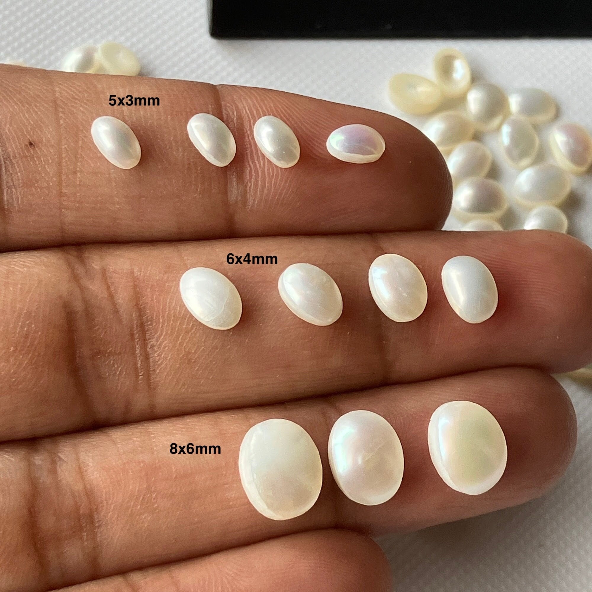 5x3mm/6x4mm/8x6mm Oval Shaped Fresh Water White Pearls Flat Back Cabochons For Jewelry Making, Calibrated Oval Pearls, Gds1227/3