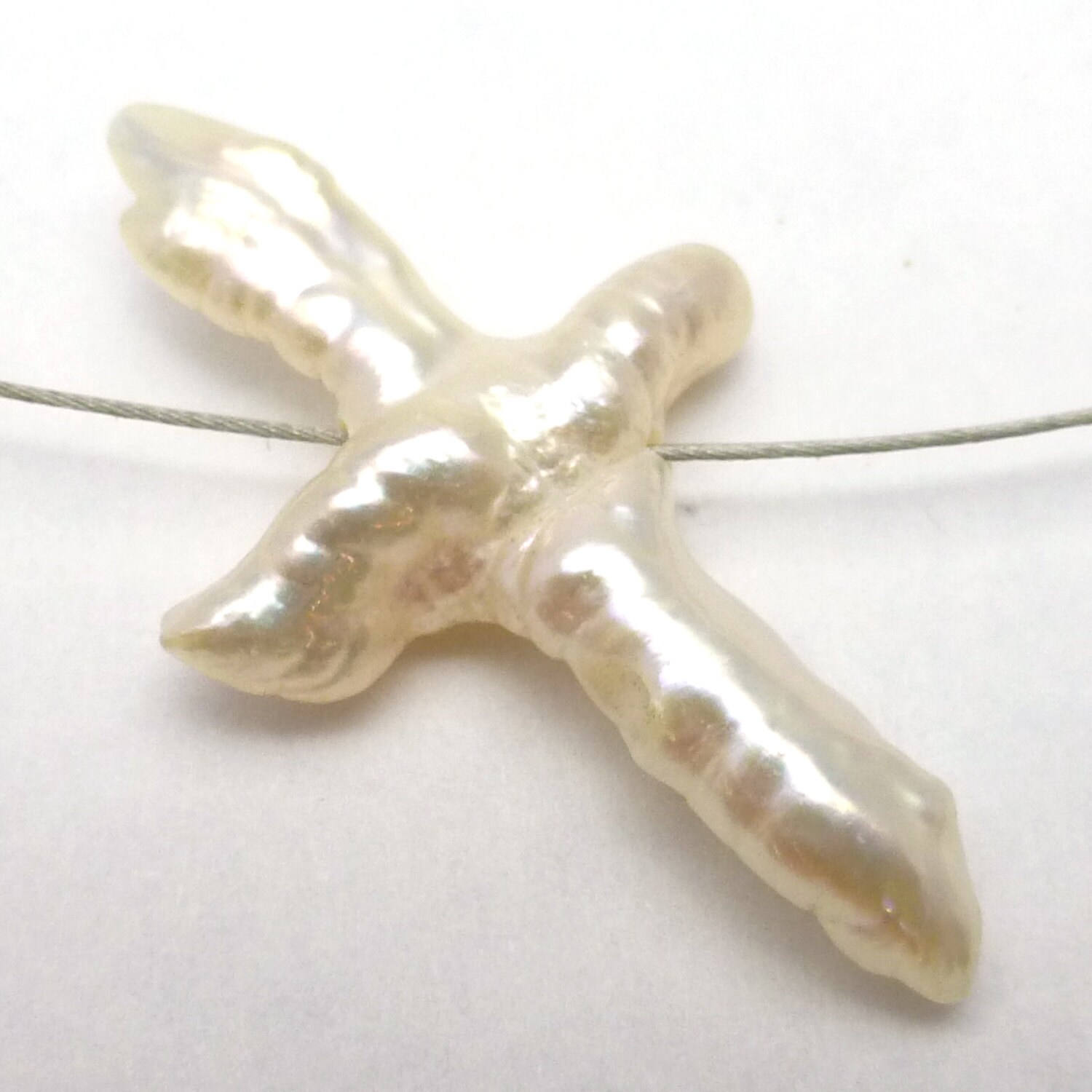 6.105 Carats Pearl Cabochon Or Bead X Cross Freshwater Cultured Quality Christian Christmas Jewelry Pearlescent White Shiny Biwa Focal