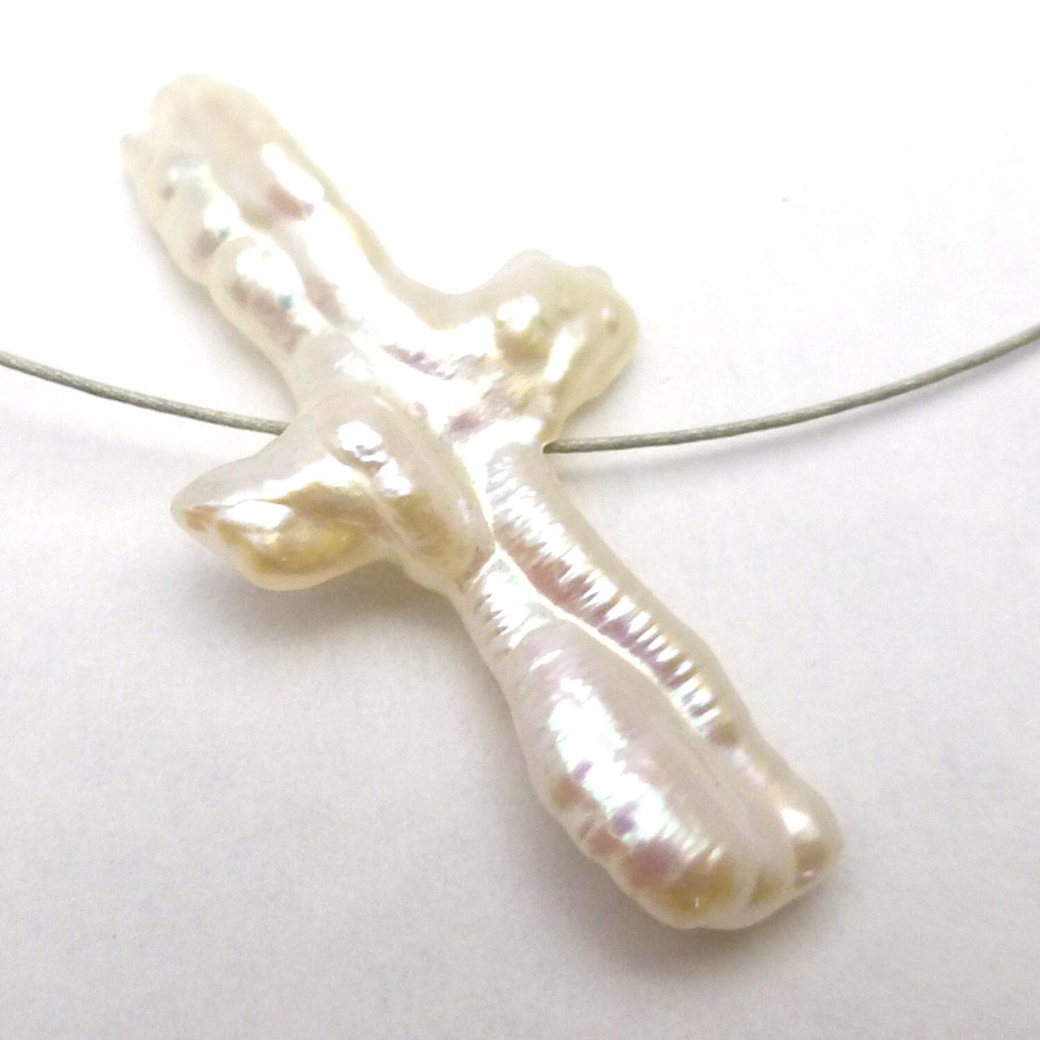6 Carats Pearl Cabochon Or Bead X Cross Freshwater Cultured Quality Christian Christmas Jewelry Pearlescent White Shiny Biwa Focal