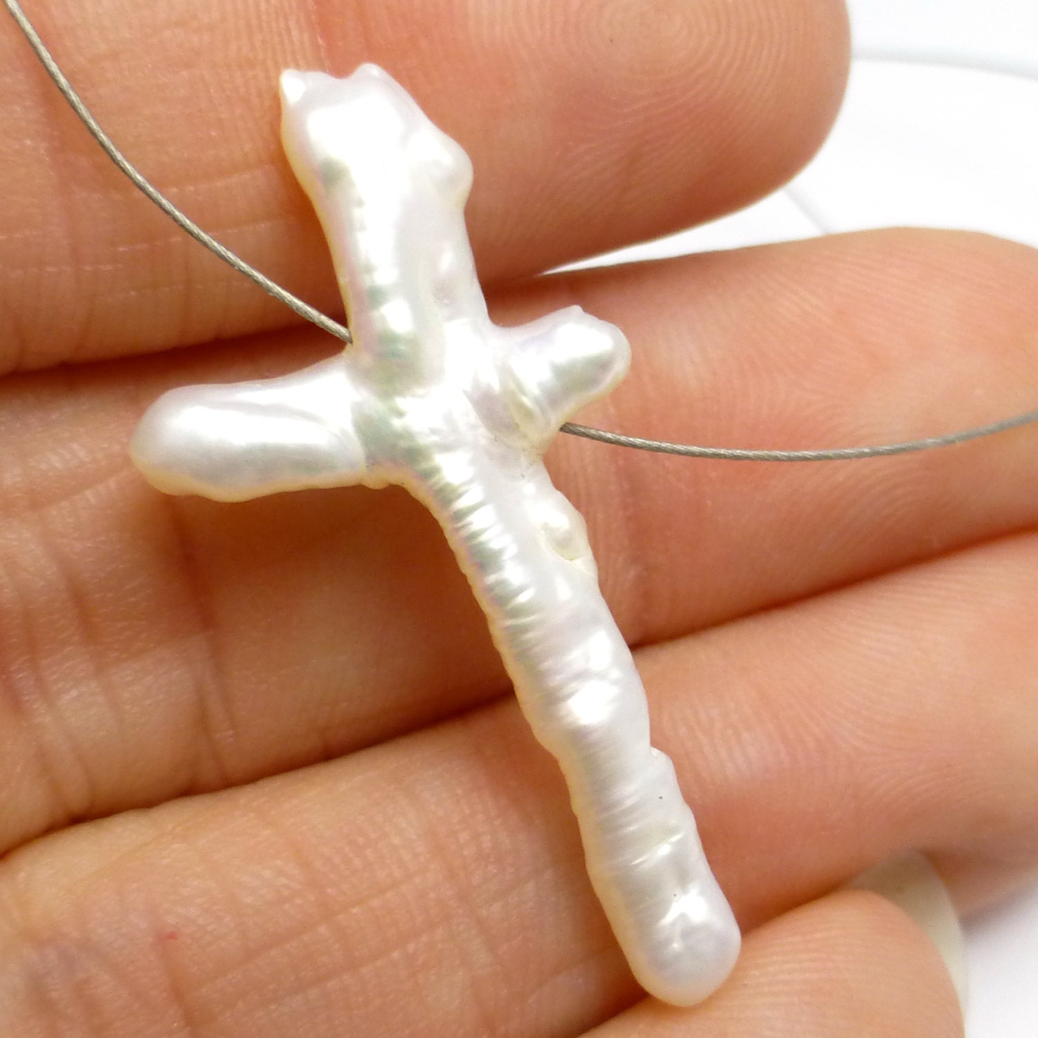 Pearl Cabochon Or Bead X Cross Freshwater Cultured Quality Christian Christmas Jewelry Pearlescent White Shiny Biwa Focal