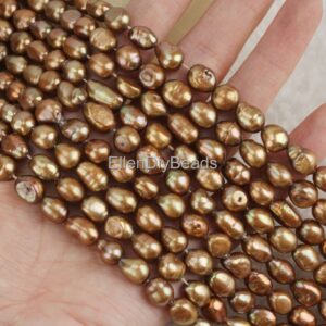 8-9mm Freshwater Nugget Pearls, Brown Pearls, Full Strand, Loose Pearl Strand, For Jewelry Making, Beading Supplies-38Pcs-14inches--LN005-14