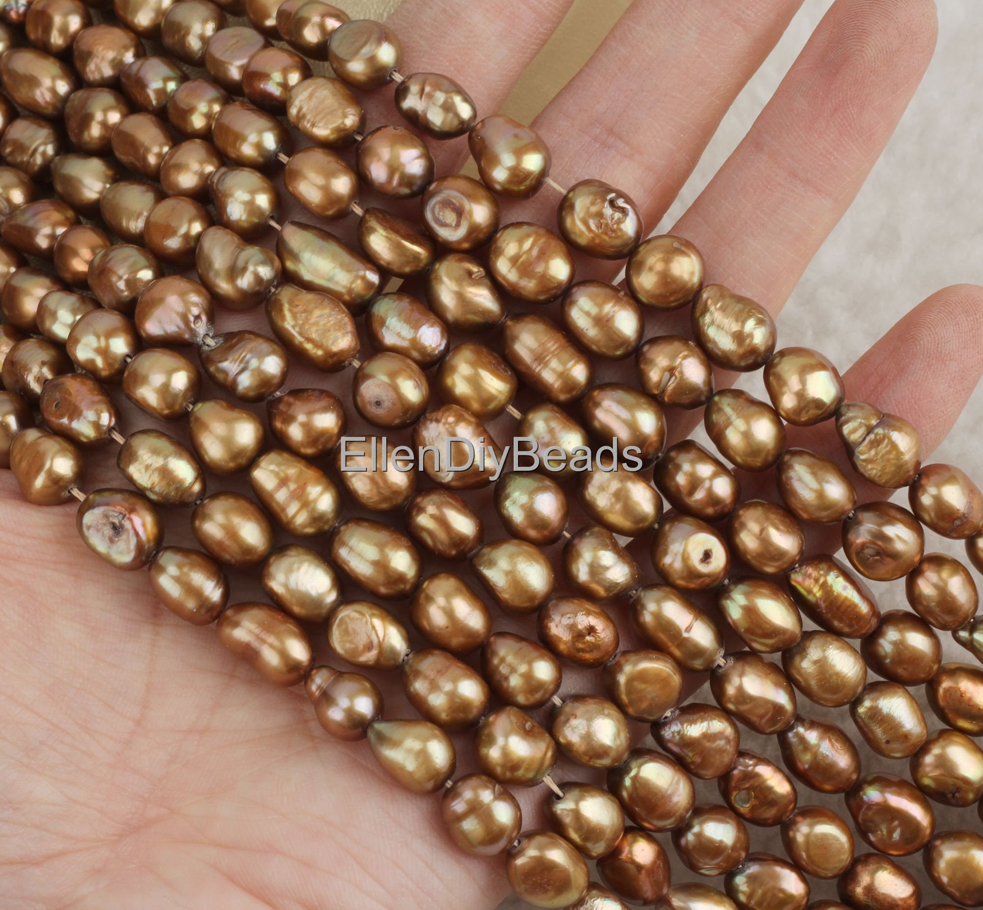 8-9mm Freshwater Nugget Pearls, Brown Pearls, Full Strand, Loose Pearl Strand, For Jewelry Making, Beading Supplies-38pcs-14inches--ln005-14