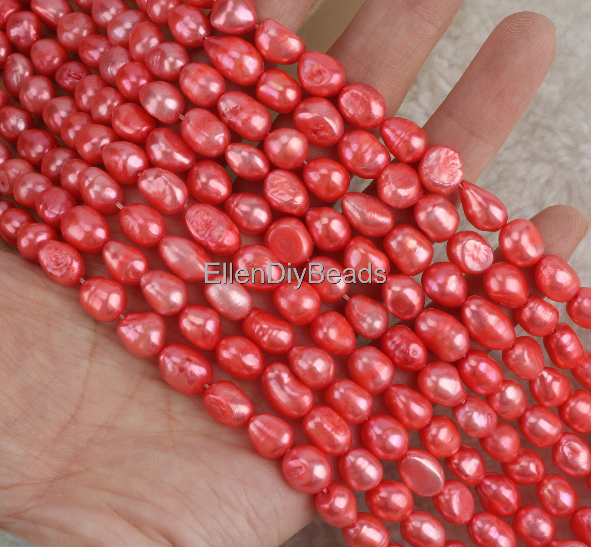 8-9mm Light Red Nugget Pearls, Loose Pearls Supplies, Diy Wedding Gift, Jewelry Making, Wholesale Pearls, Handmade Beading Supplies--ln005-6