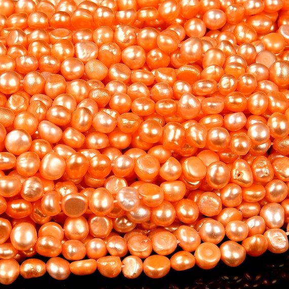 Freshwater Orange Pearl Gemstone Potato Nugget 5-7mm Loose Beads Bulk Lot 1,2,6,12 And 50 (s28)