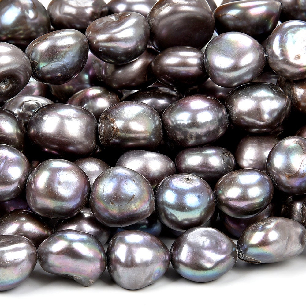 Natural Freshwater Gray Pearl Gemstone Potato Nugget 11-13mm Loose Beads 7 Inch Half Strand (80018860-s27)