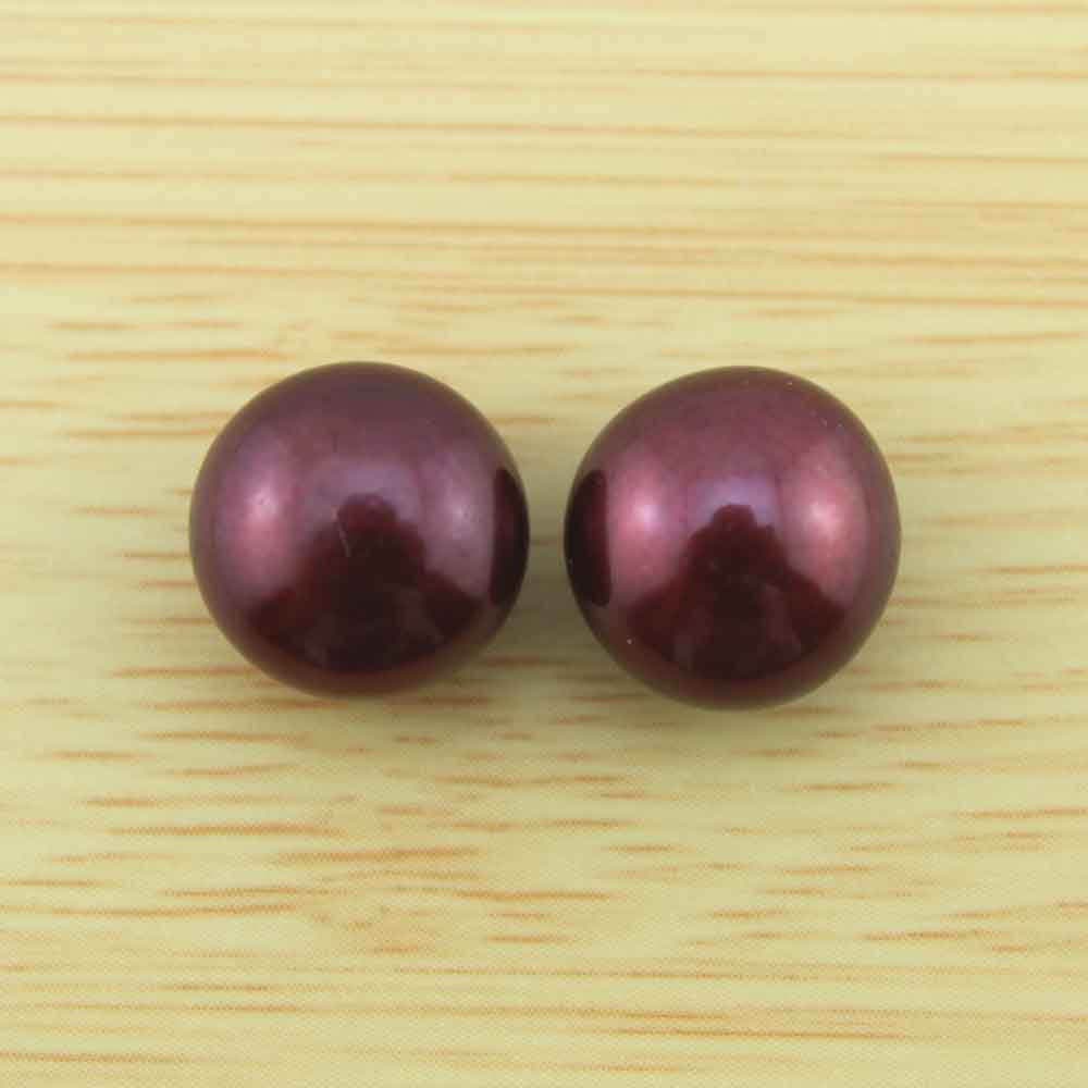 11-12 Mm Wine Red Loose Button Pearl Pairs, Half Drilled Freshwater Cultured Pearl Beads,pearl Stud Material,pearl For Diy Earring-jb059