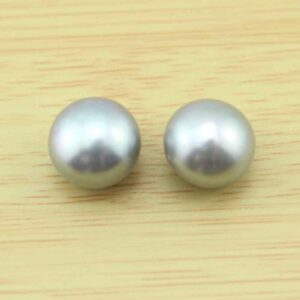 11-12mm Elegant Dark Gray Freshwater Cultured Pearl Beads, Button Pearl Earring Beads, Half Drilled Pearls For Earrings Or Rings-1pair-jb058