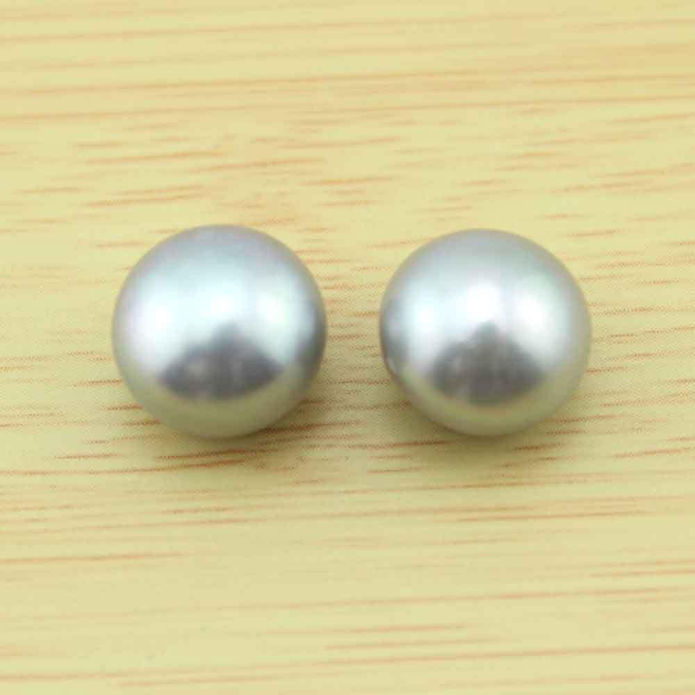 11-12mm Elegant Dark Gray Freshwater Cultured Pearl Beads, Button Pearl Earring Beads, Half Drilled Pearls For Earrings Or Rings-1pair-jb058