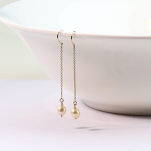 14kt Gold Filled Pink Pearl Threader Earrings: Dainty Bridal Jewelry