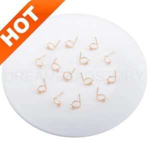2-200 Pcs Simple Earring Post Finding, 14k Real Gold Plated Earring Circle Blank Setting With Peg For Half Drilled Pearl (925 Silver Pin)