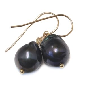 Baroque Pearl Earrings Black Peacock Large Freshwater Cultured Pearls 14k Solid Gold or Filled or Sterling Silver Natural Classic Drops